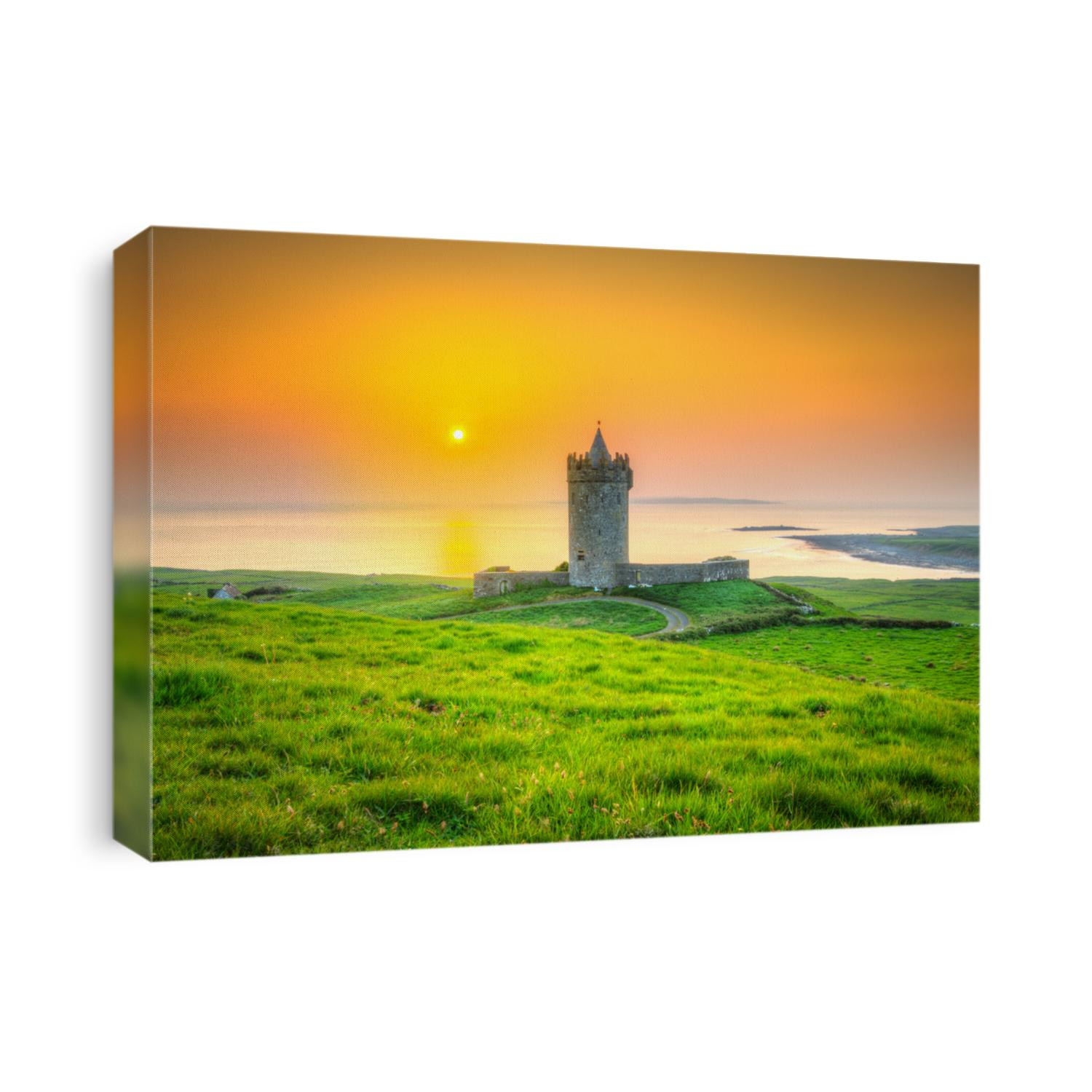 Beautiful irish castle near Atlantic ocean at sunset, Co. Clare