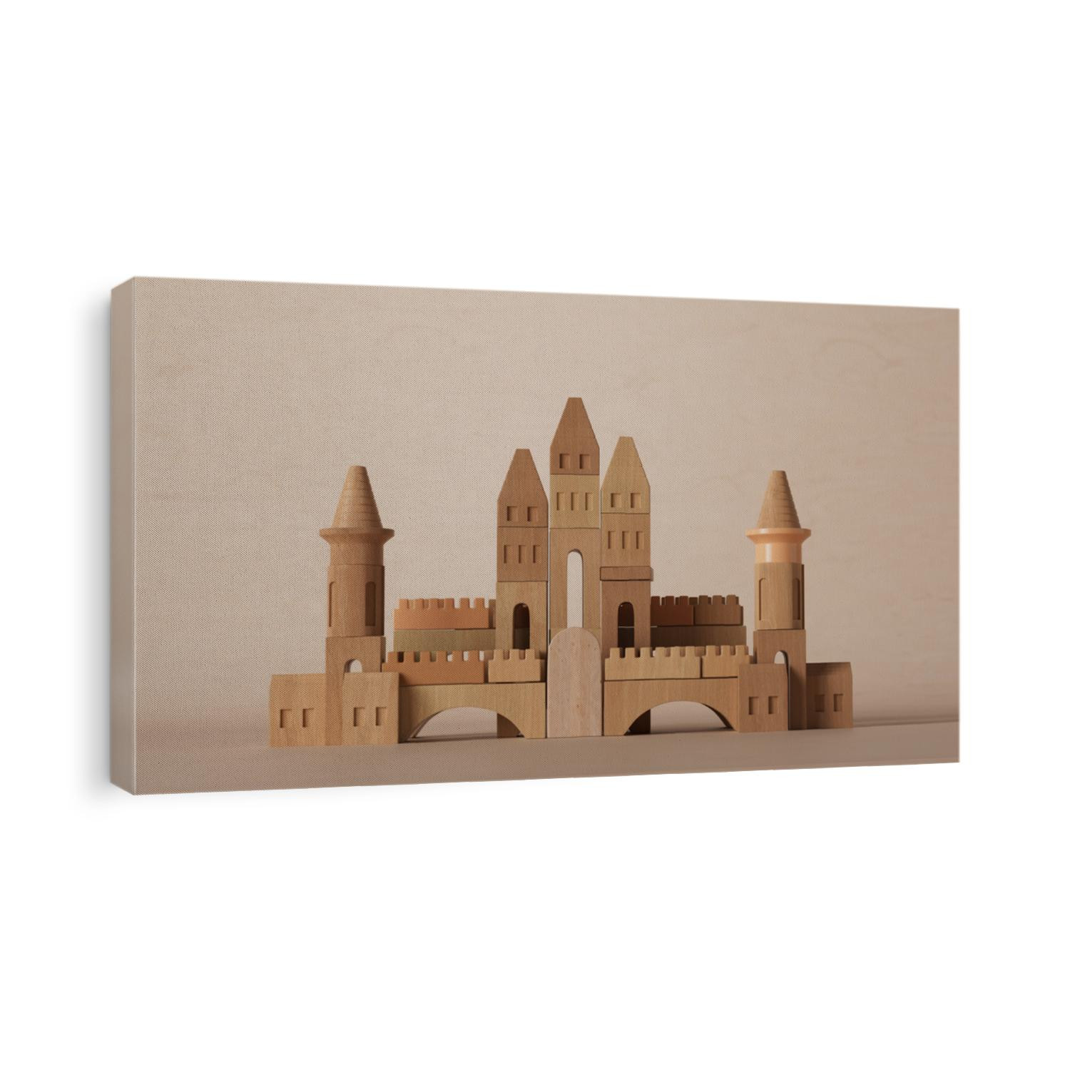 3d render of abstract castle. 3d render of wooden toy blocks structured in castle figure. 