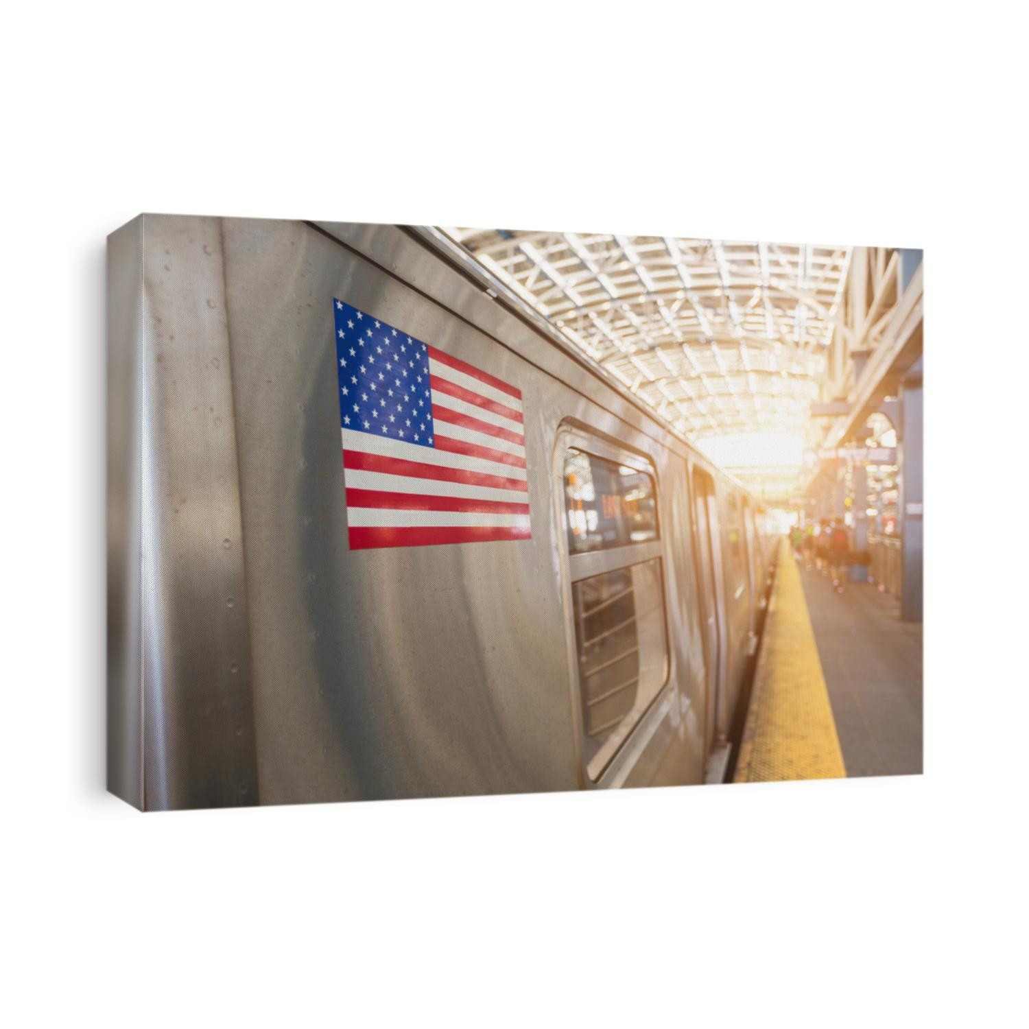 United States Flag on a Subway Train