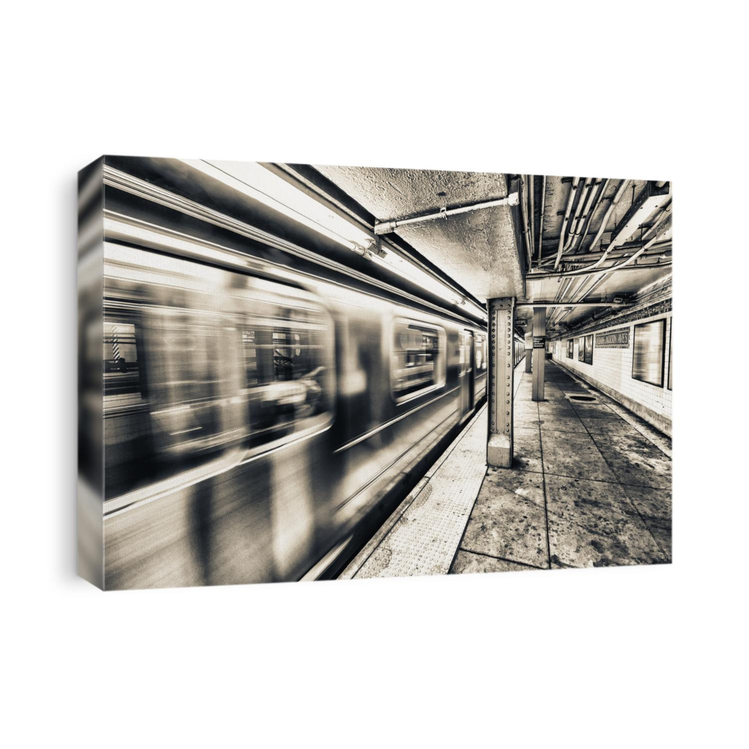 New York City subway train speeding up.
