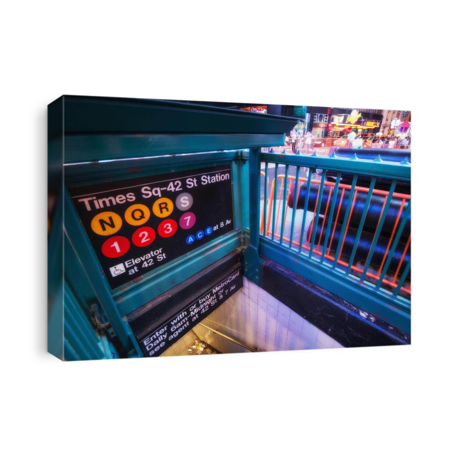 Times Square Entrance subway station at night - New York City.