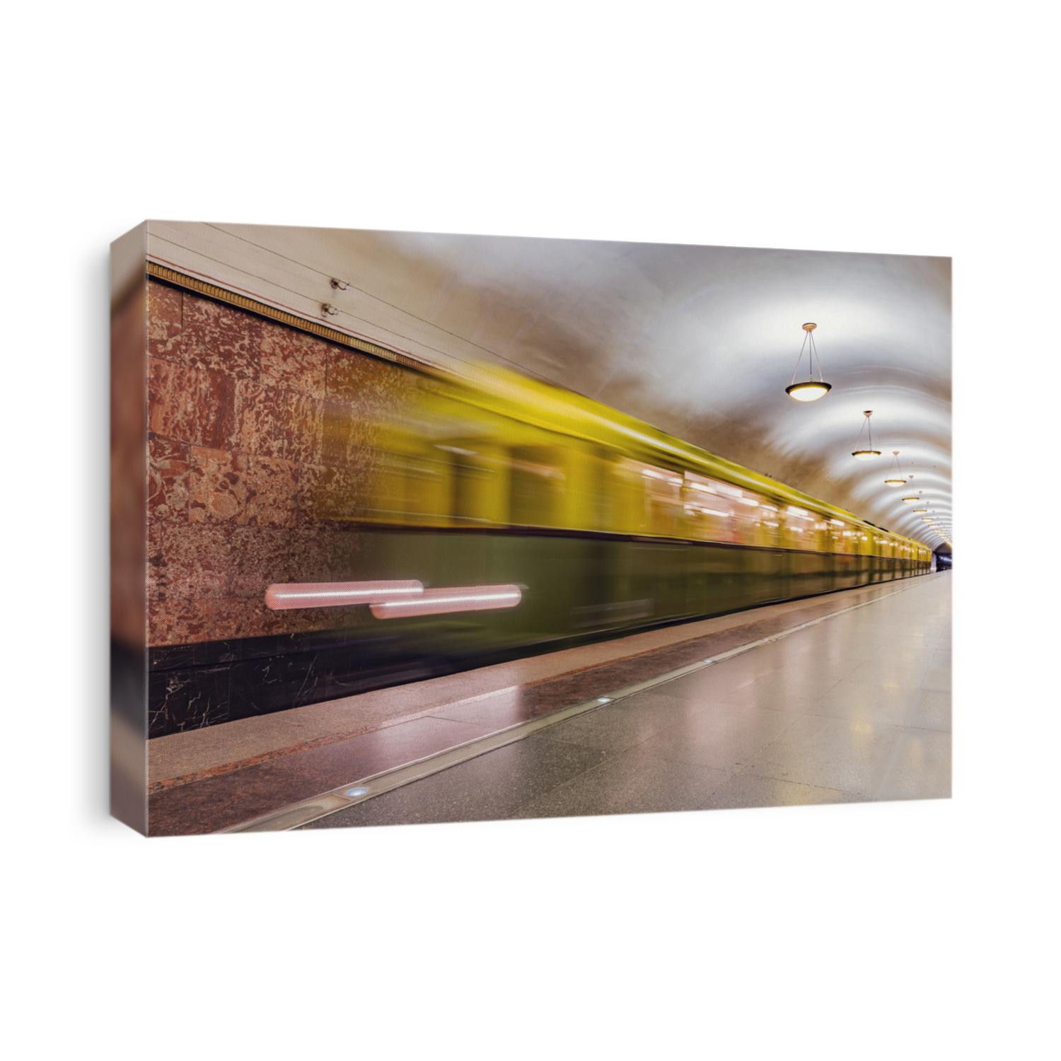 Retro subway train of A series departs from the platform. Moscow. Russia. Trains of A series were made from 1934 yy.