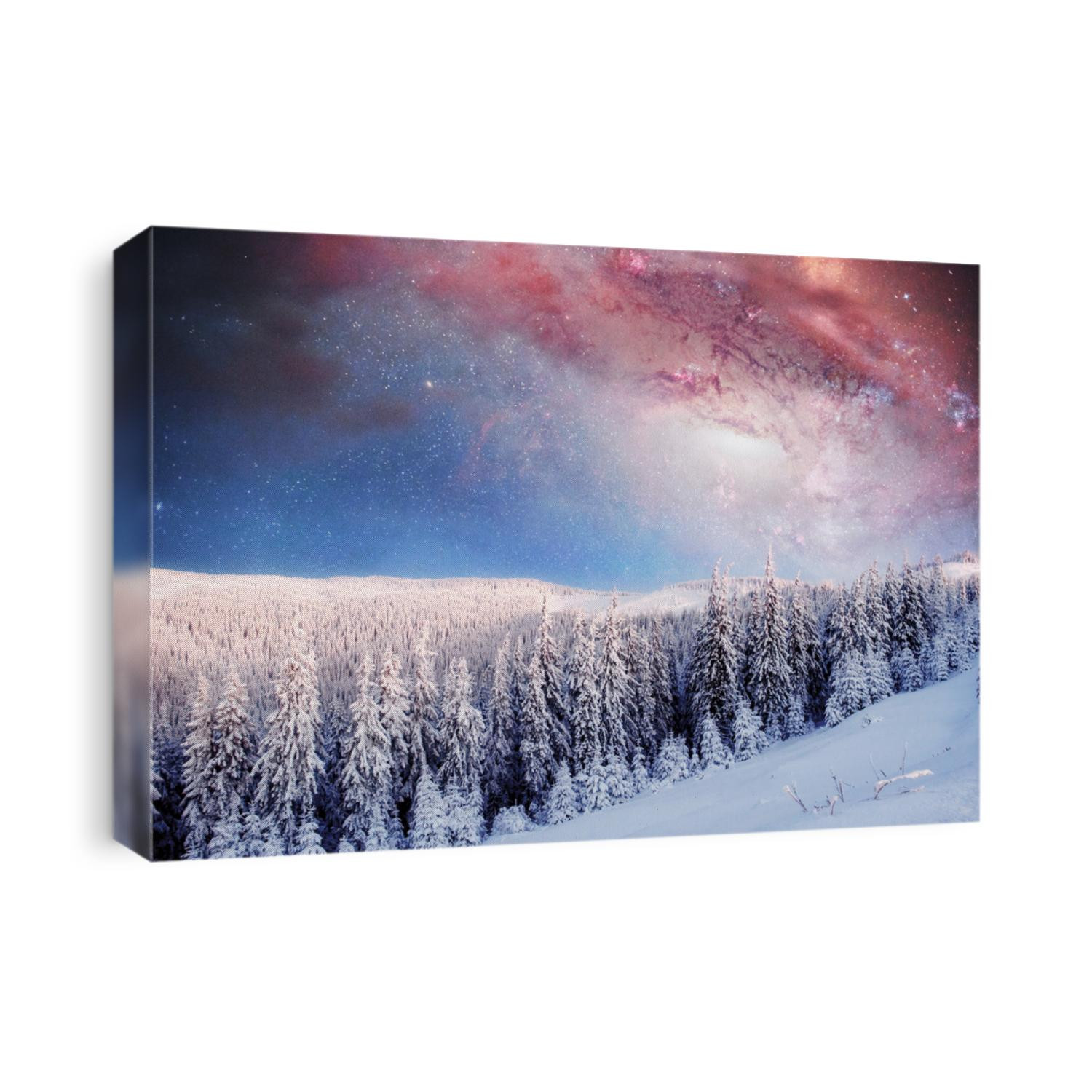 Starry sky in winter snowy night. Fantastic milky way in the New Year's Eve. In anticipation of the holiday. Courtesy of NASA.