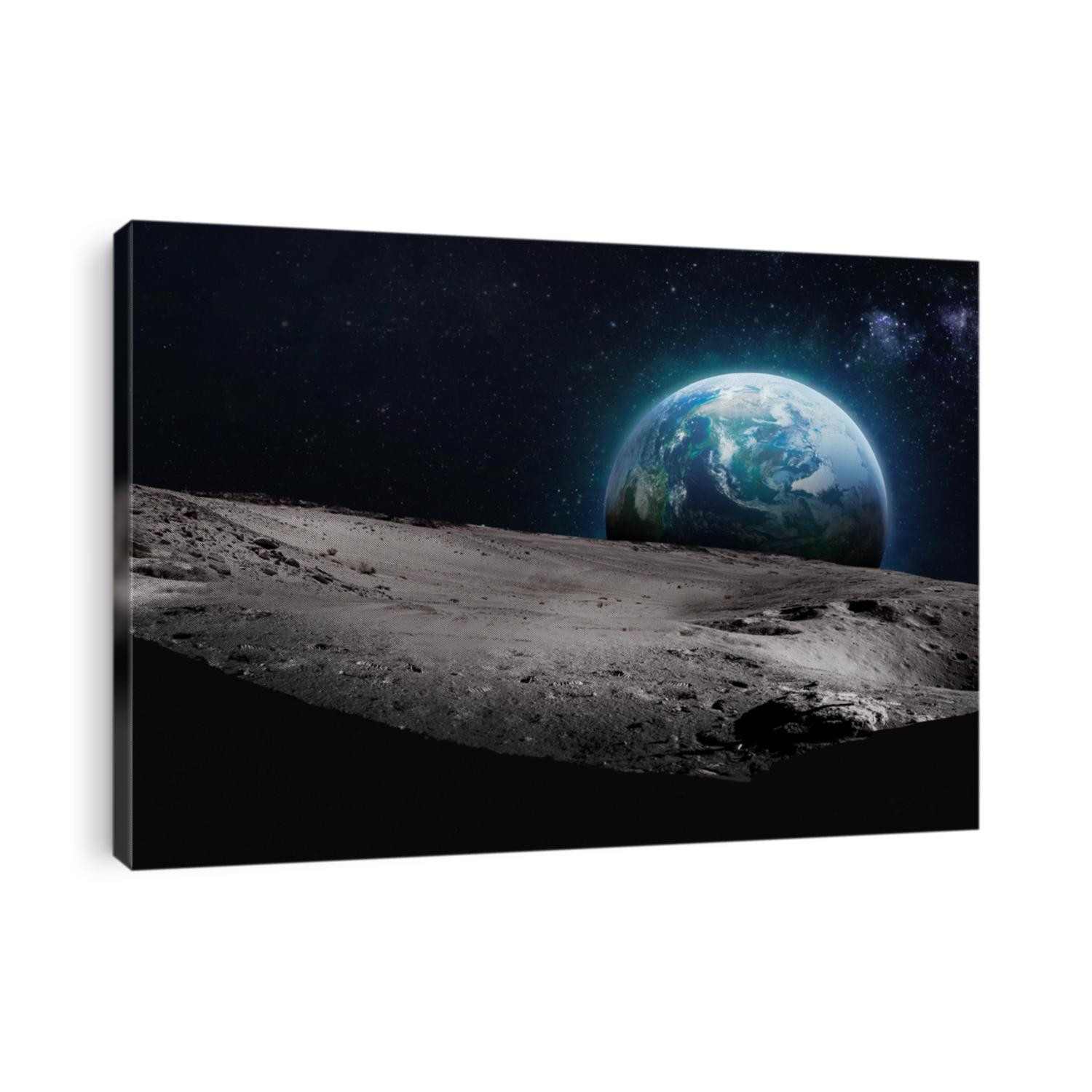 Moon surface with dark side. Earth on background. Elements of this image furnished by NASA.