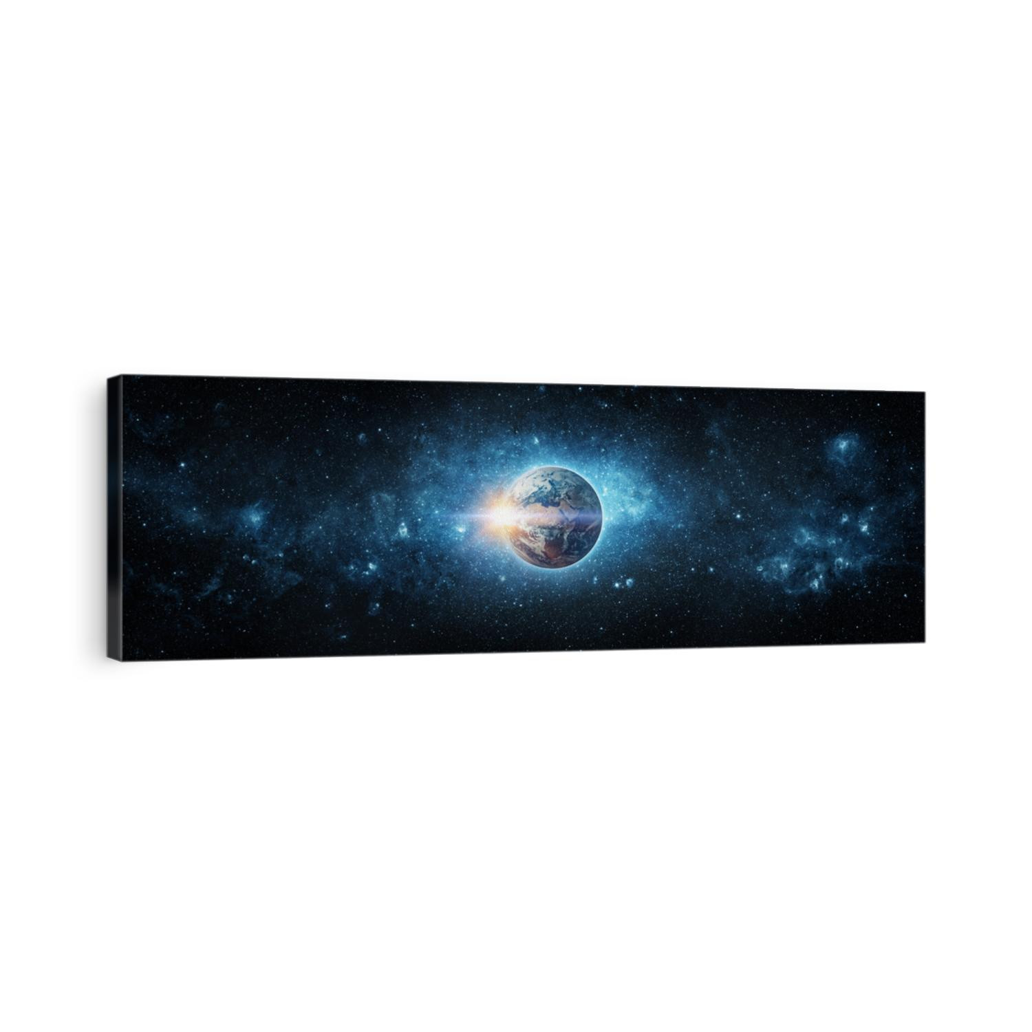 Panoramic view of the Earth, sun, star and galaxy. Sunrise over planet Earth, view from space. Concept on the theme of ecology, environment, Earth Day. Elements of this image furnished by NASA.