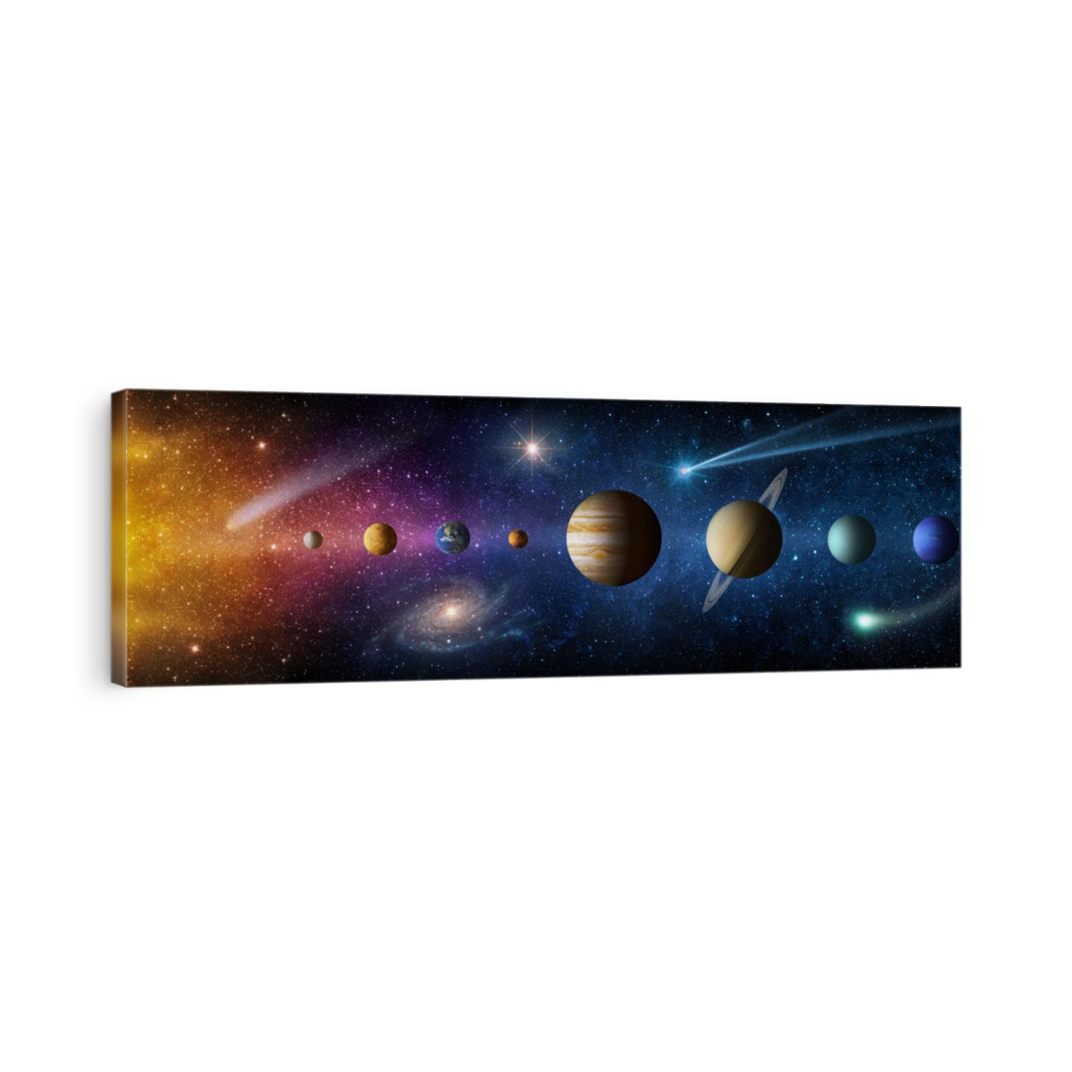 Sun, planets of the solar system and planet Earth, galaxies, stars, comet, asteroid, meteorite, nebula. Space panorama of the universe. Elements of this image furnished by NASA