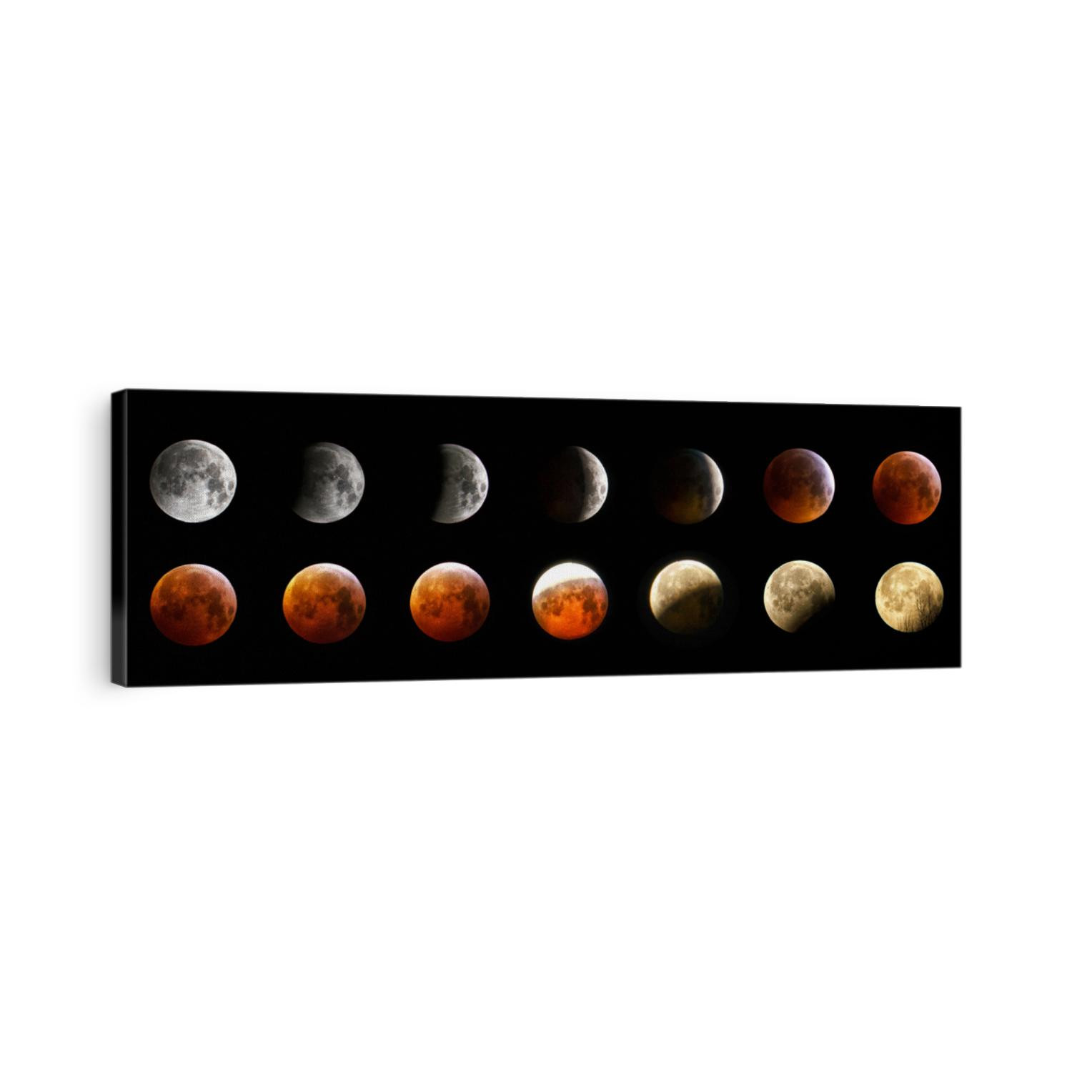 Composite image of lunar eclipse showing progressive phases in silver, red and yellow color