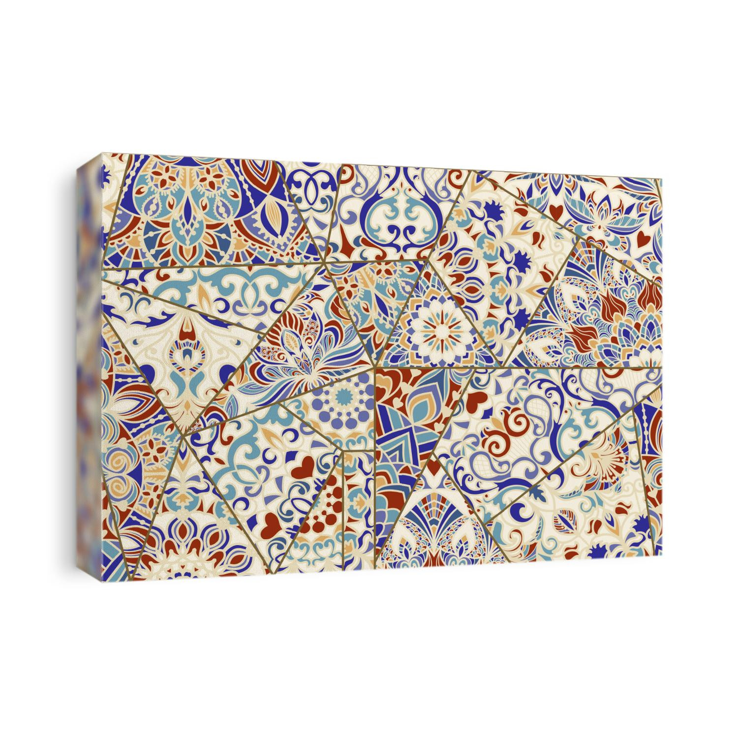 Seamless pattern with colorful patchwork. Vintage multicolor pattern in turkish style. Endless pattern can be used for ceramic tile, wallpaper, linoleum, textile, web page background. Vector.