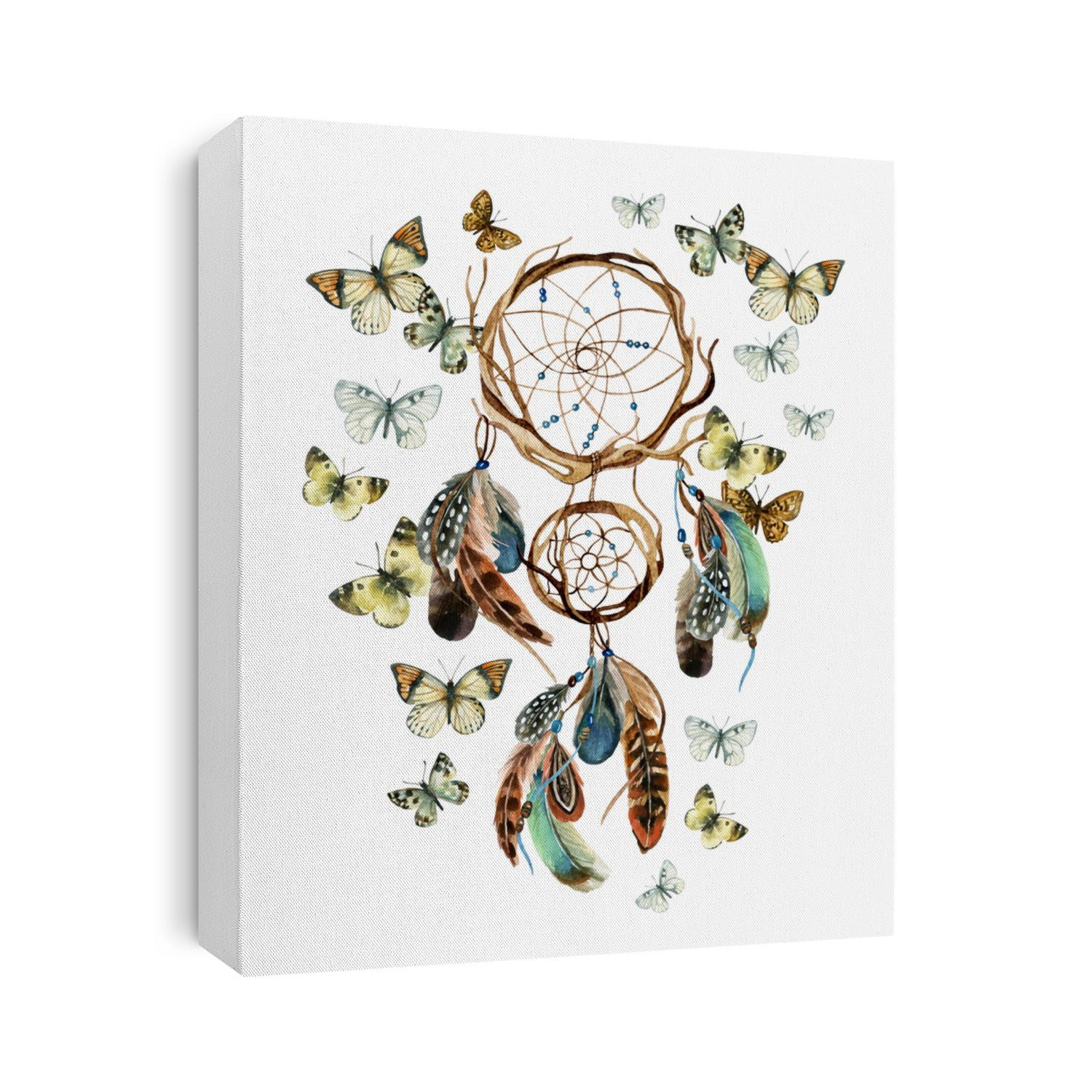 Dream catcher with feathers and butterflies. Watercolor ethnic dreamcatcher. Hand painted illustration for your design