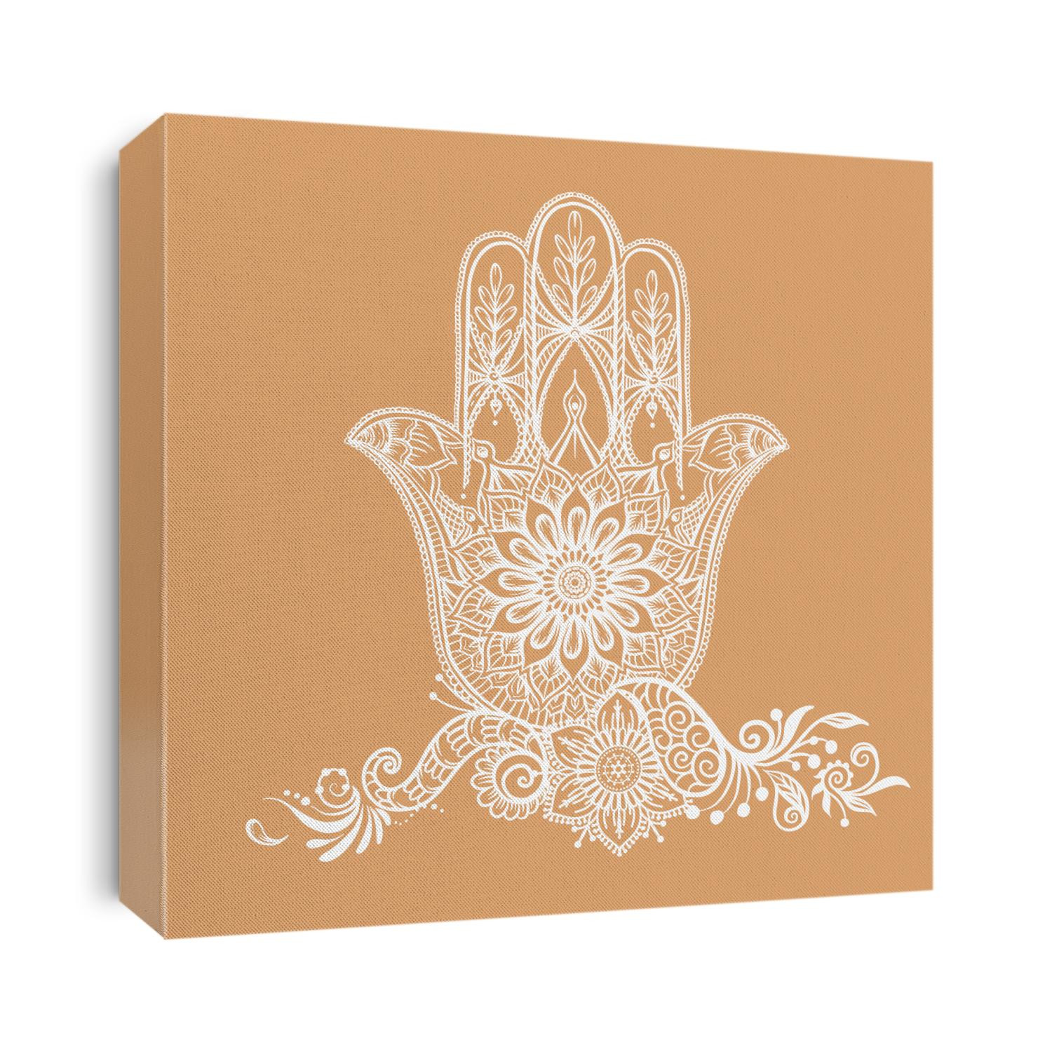 Ornate hand drawn hamsa. Popular Arabic and Jewish amulet. Vector illustration. Outline,v isolated on white background.