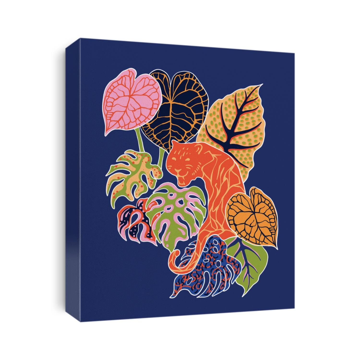 tiger and tropical leaves colorful hand drawn illustration pattern design 