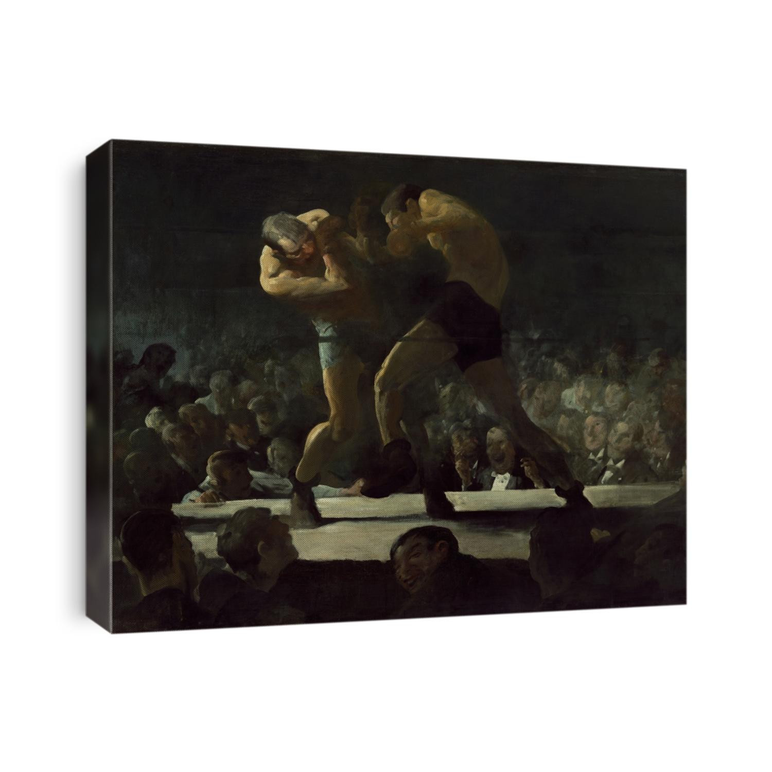 Club Night, by George Bellows, 1907, American painting, oil on canvas. Bellows' enhanced the realism of the boxing match by the low point of view, which placed the viewer in the foreground audience,