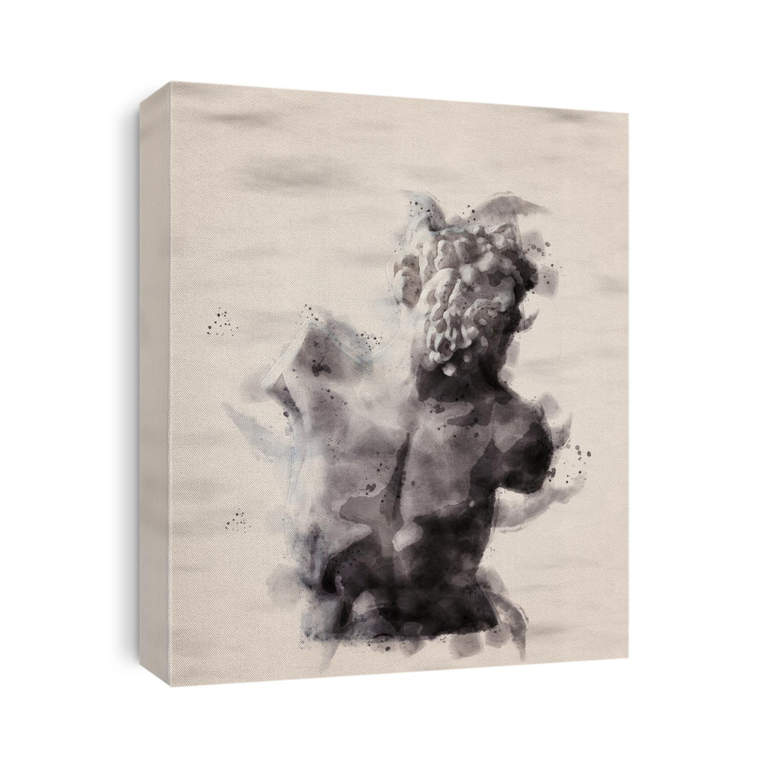 watercolor painting of Greek & Roman sculptures. a plaster figure.