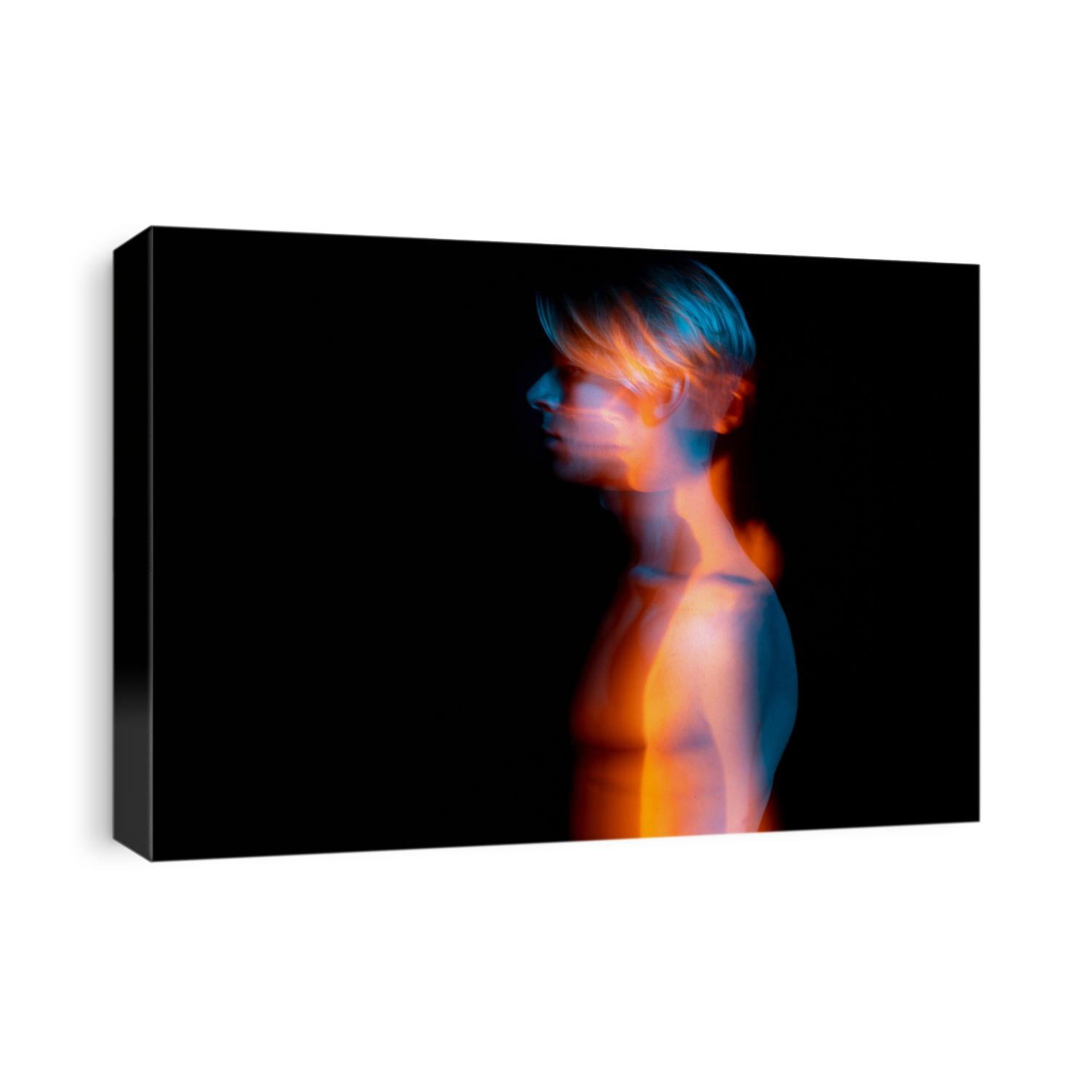 Double personality long exposure artistic creative portrait. Young handsome man profile. looking side. Ghost. abstract conceptual artistic view. representation of subconscious feelings and thoughts