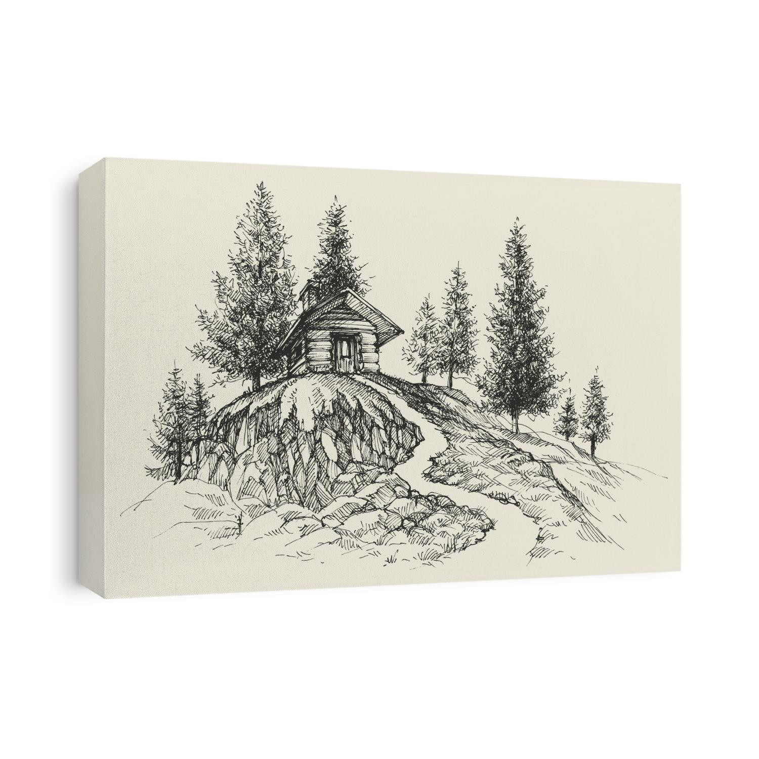 Relaxing place hand drawing, a retreat in nature landscape