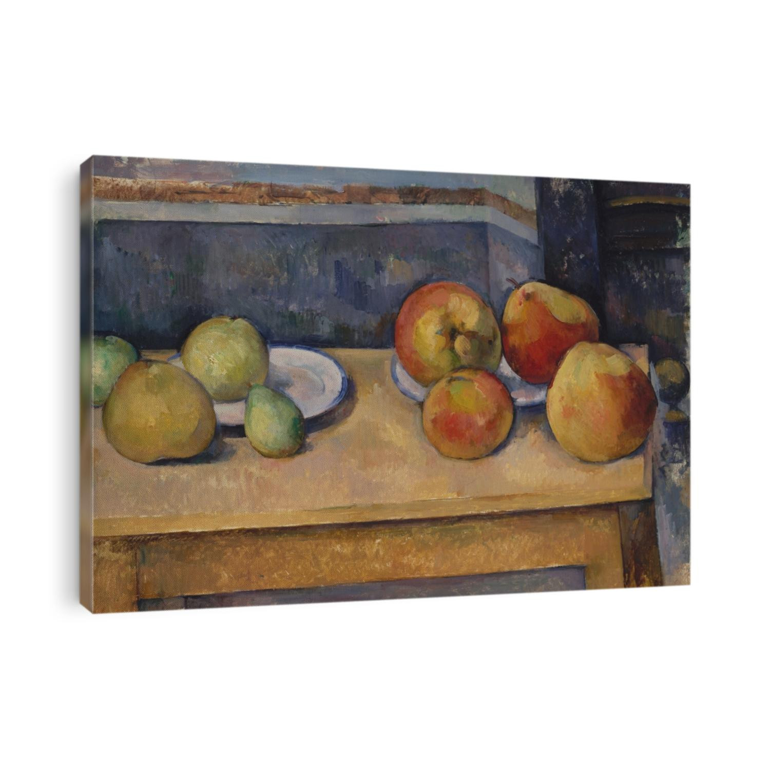 Still Life with Apples and Pears, by Paul Cezanne, 1891-92, French Post-Impressionist oil painting. The physical solidity of the fruits contrasts with the ambiguous space around them
