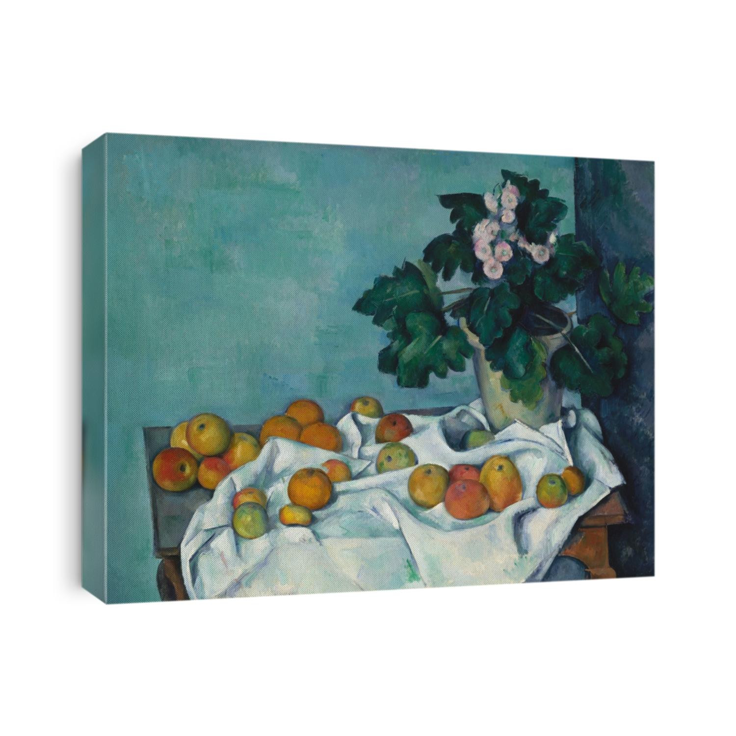 Still Life with Apples and a Pot of Primroses, by Paul Cezanne, 1890, French Post-Impressionism. Monet, the master Impressionist painter, once owned this painting