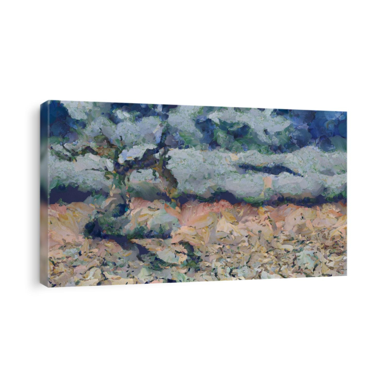 Old tree in arid land. Abstract painting. 3D rendering