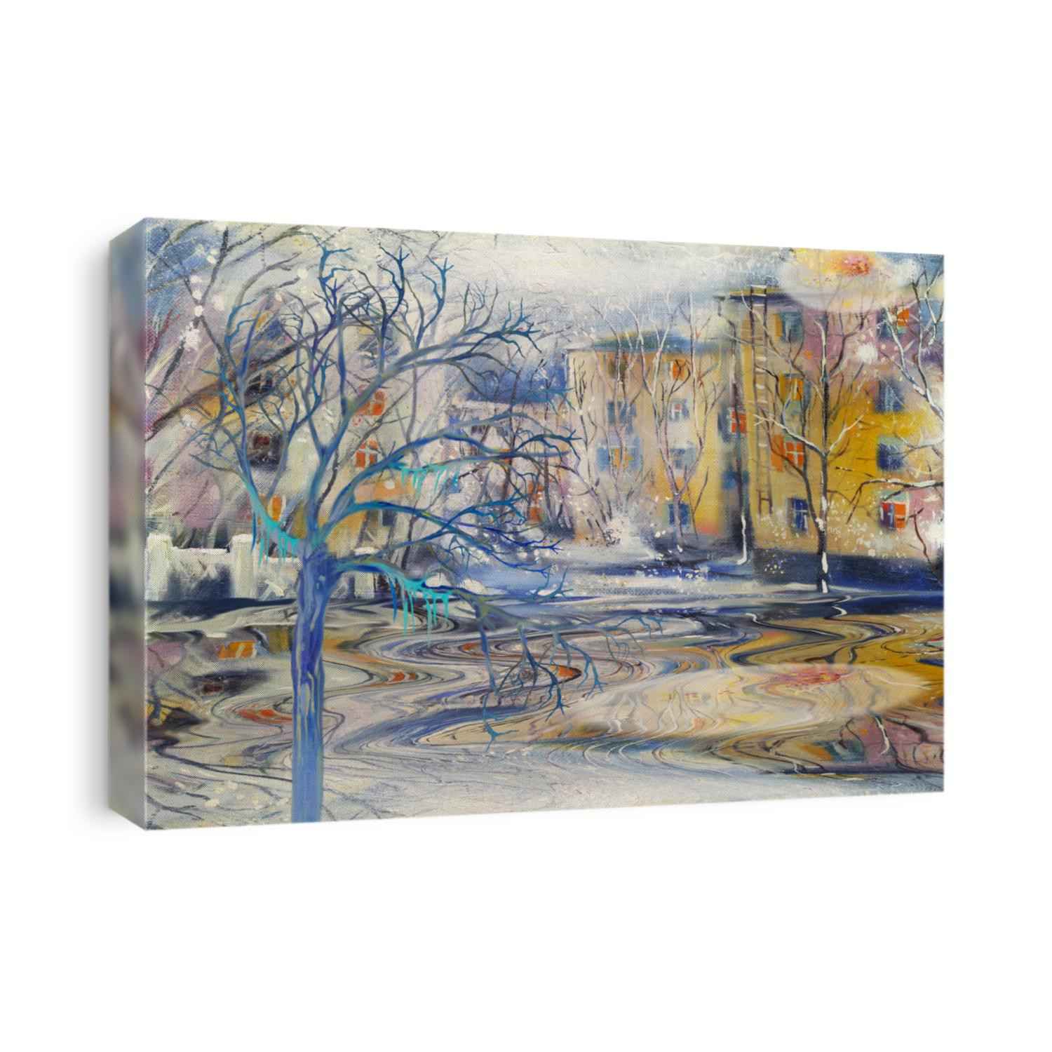 The first three seconds of the surreal of spring in the Novosibirsk academic town. Surreal painting.