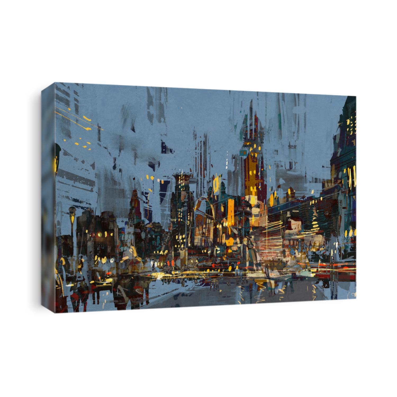 digital painting of city at night with colorful lights,illustration
