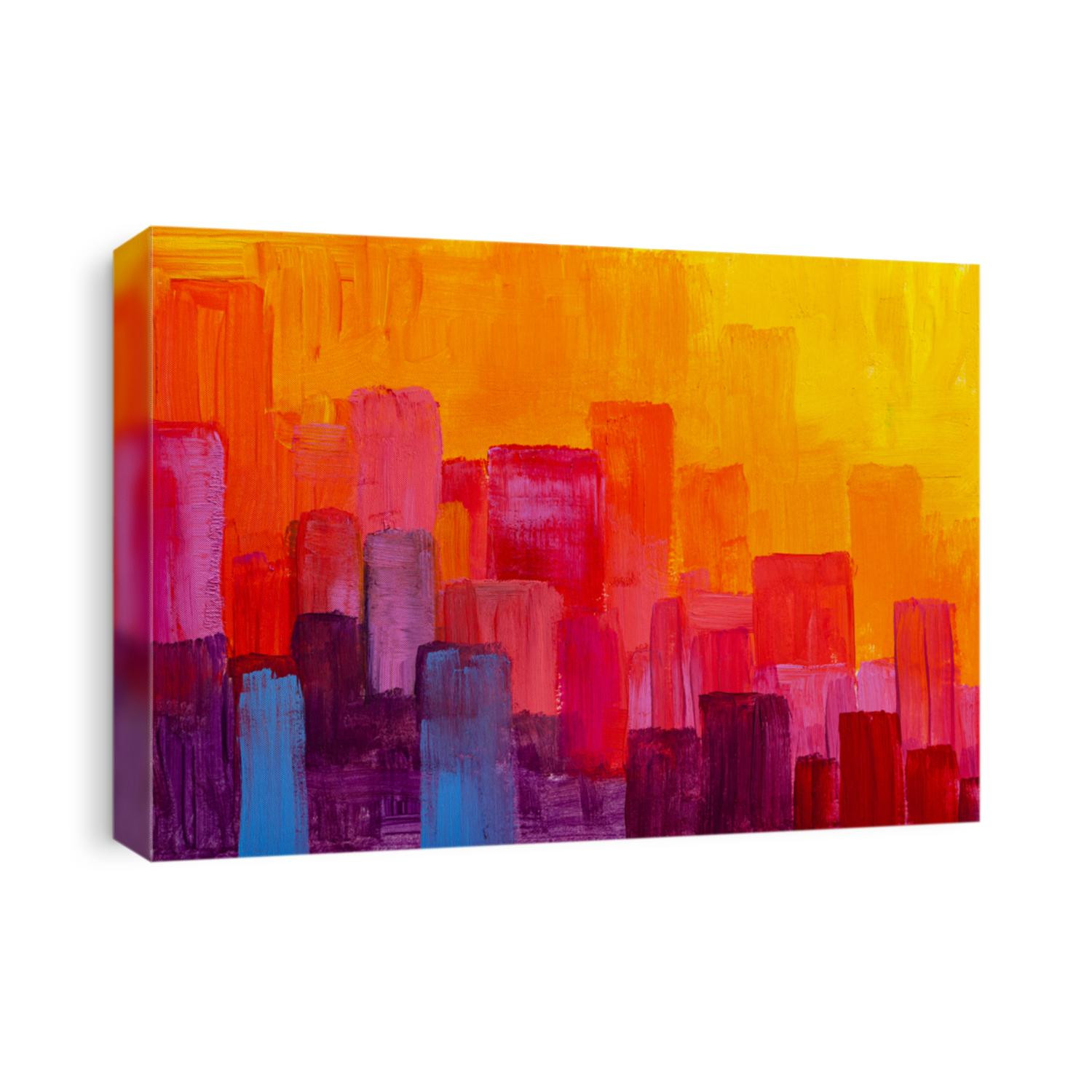 Colorful panorama city abstract background. Original oil painting.