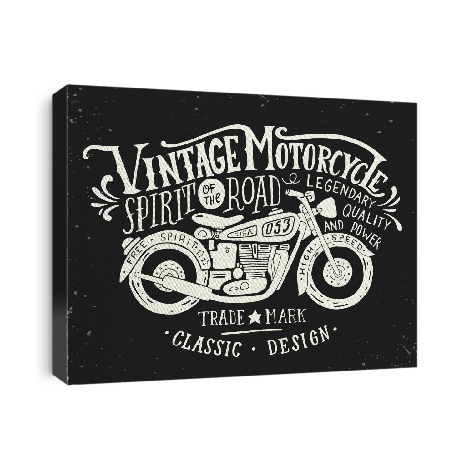 Vintage motorcycle. Hand drawn grunge vintage illustration with hand lettering and a retro bike. This illustration can be used as a print on t-shirts and bags, stationary or as a poster.