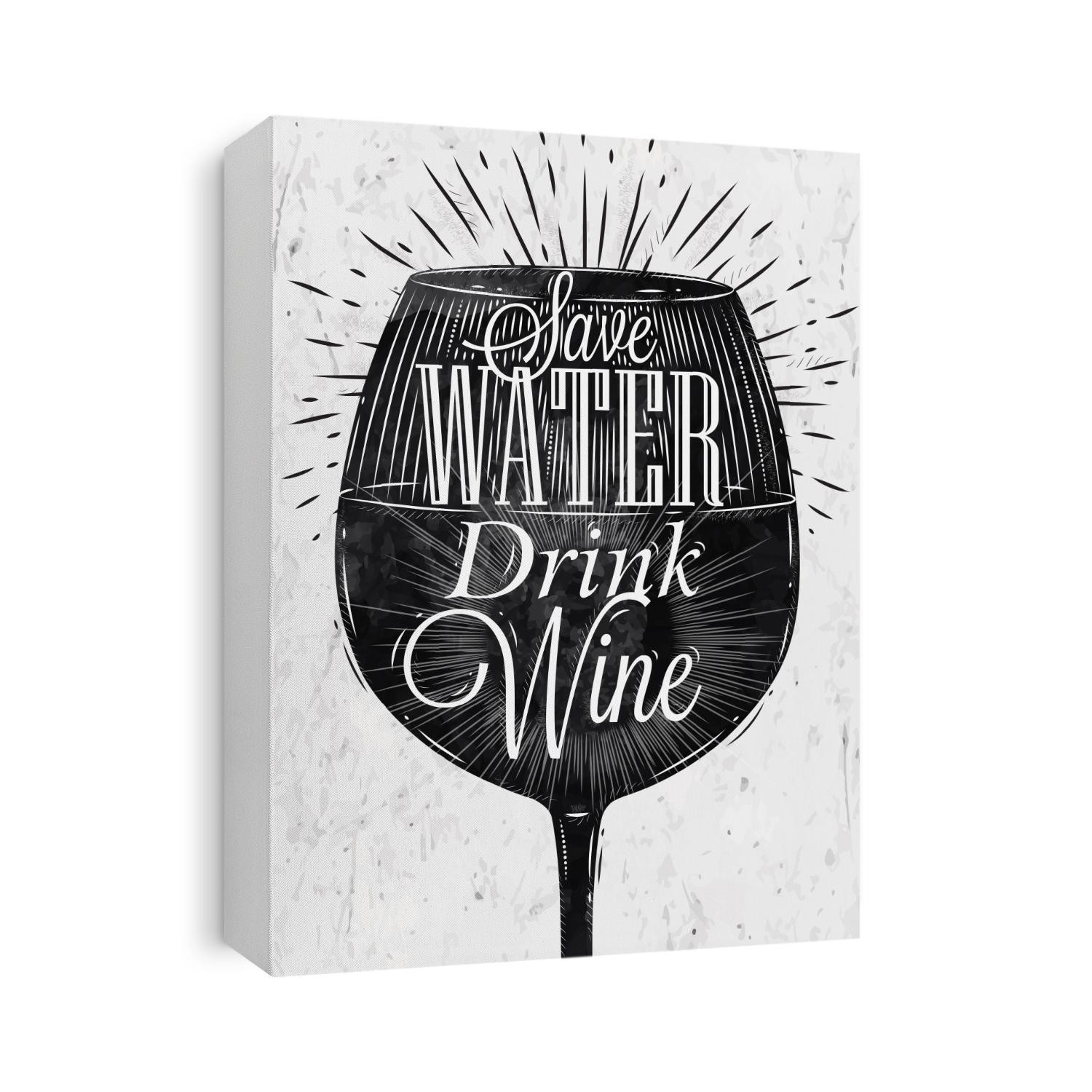 Poster glass restaurant in retro vintage style lettering save water drink wine in black and white graphics