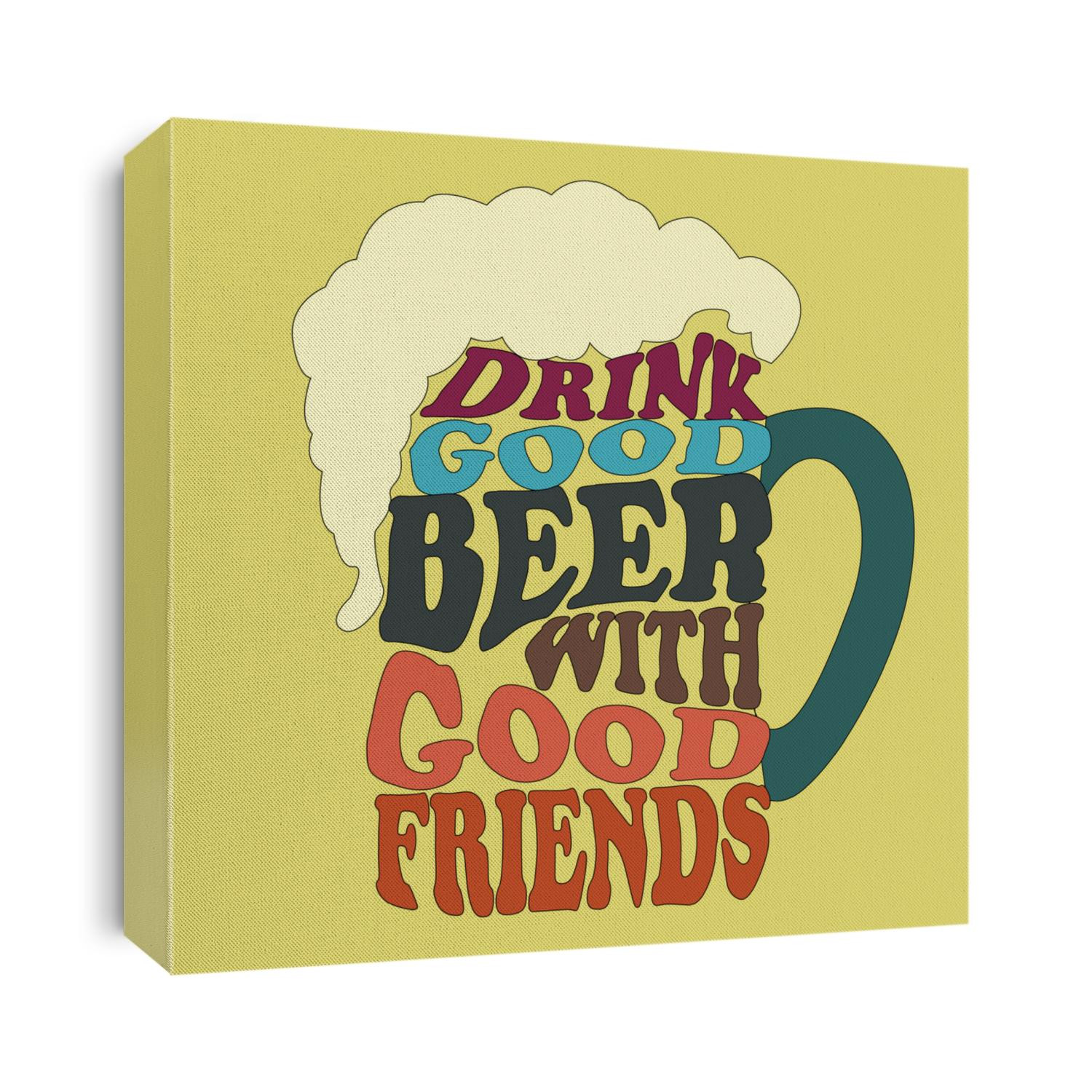 Good people drink good beer - beer themed quote inside the glass of beer, vintage monochrome stock illustration, typography design