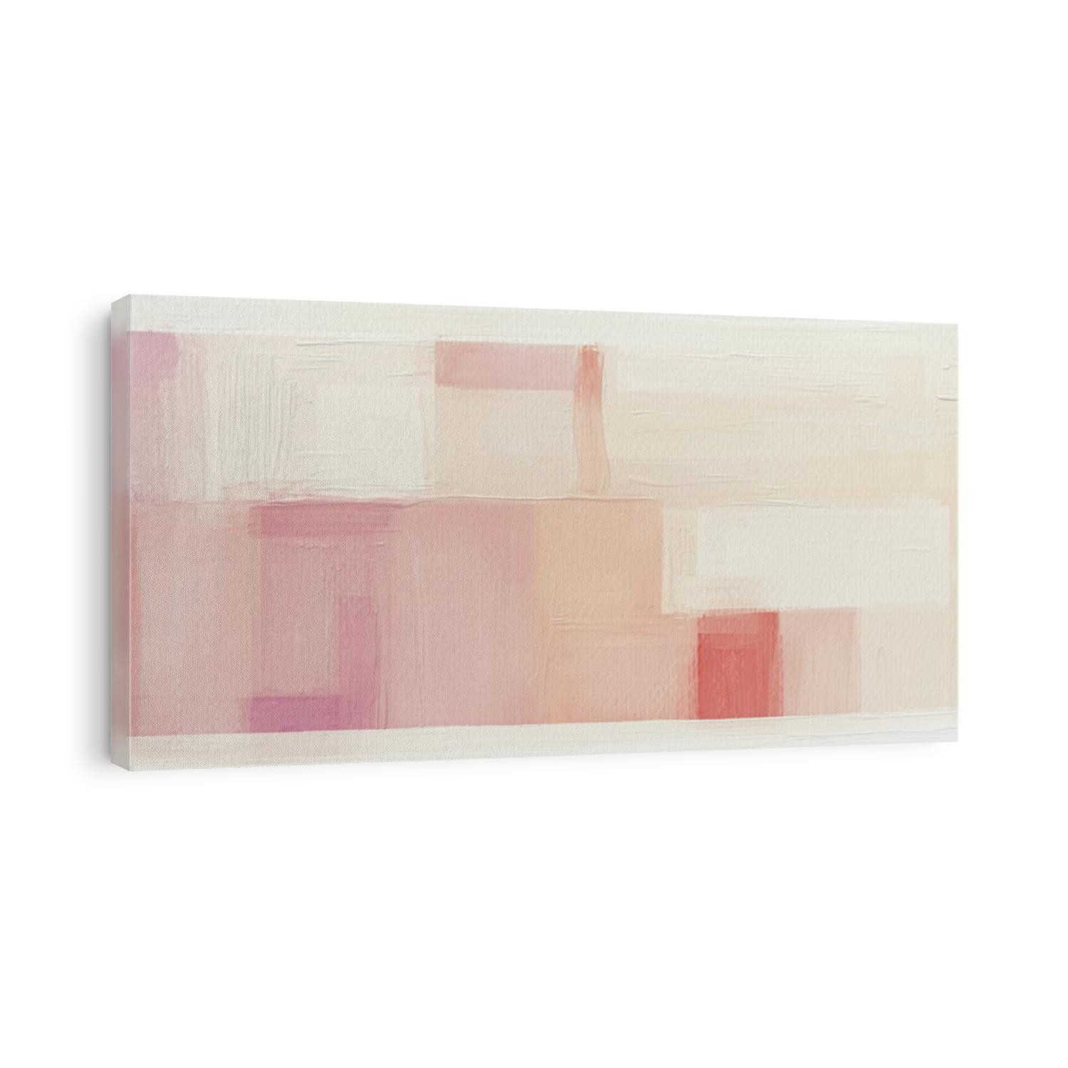 Calm hand painted beige art background. 10K wide acrylic on paper abstract painting, light panoramic wall art with brush strokes texture. Coral, sand pastel palette colors