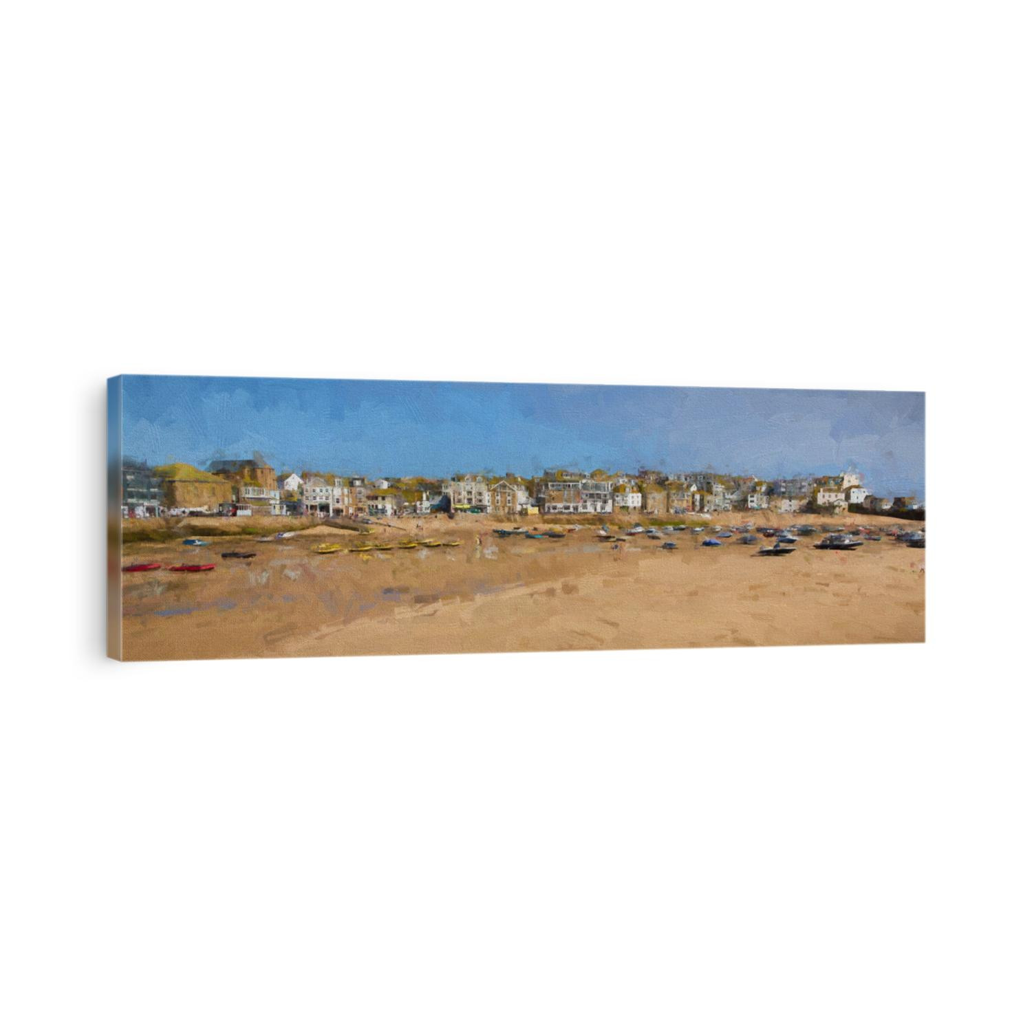 St Ives Cornwall uk panoramic view of harbour illustration like oil painting