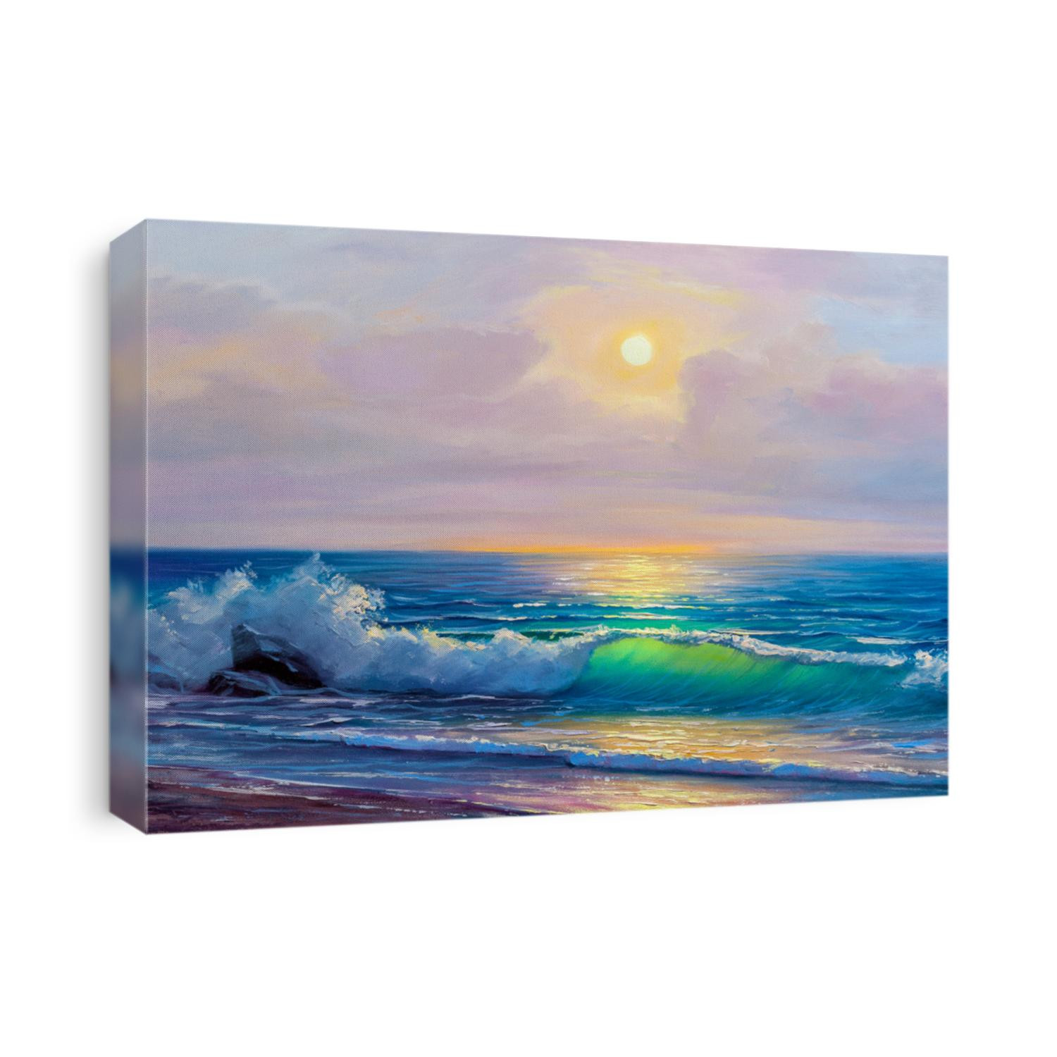 Morning on sea, wave, illustration, Oil painting paints on a canvas.