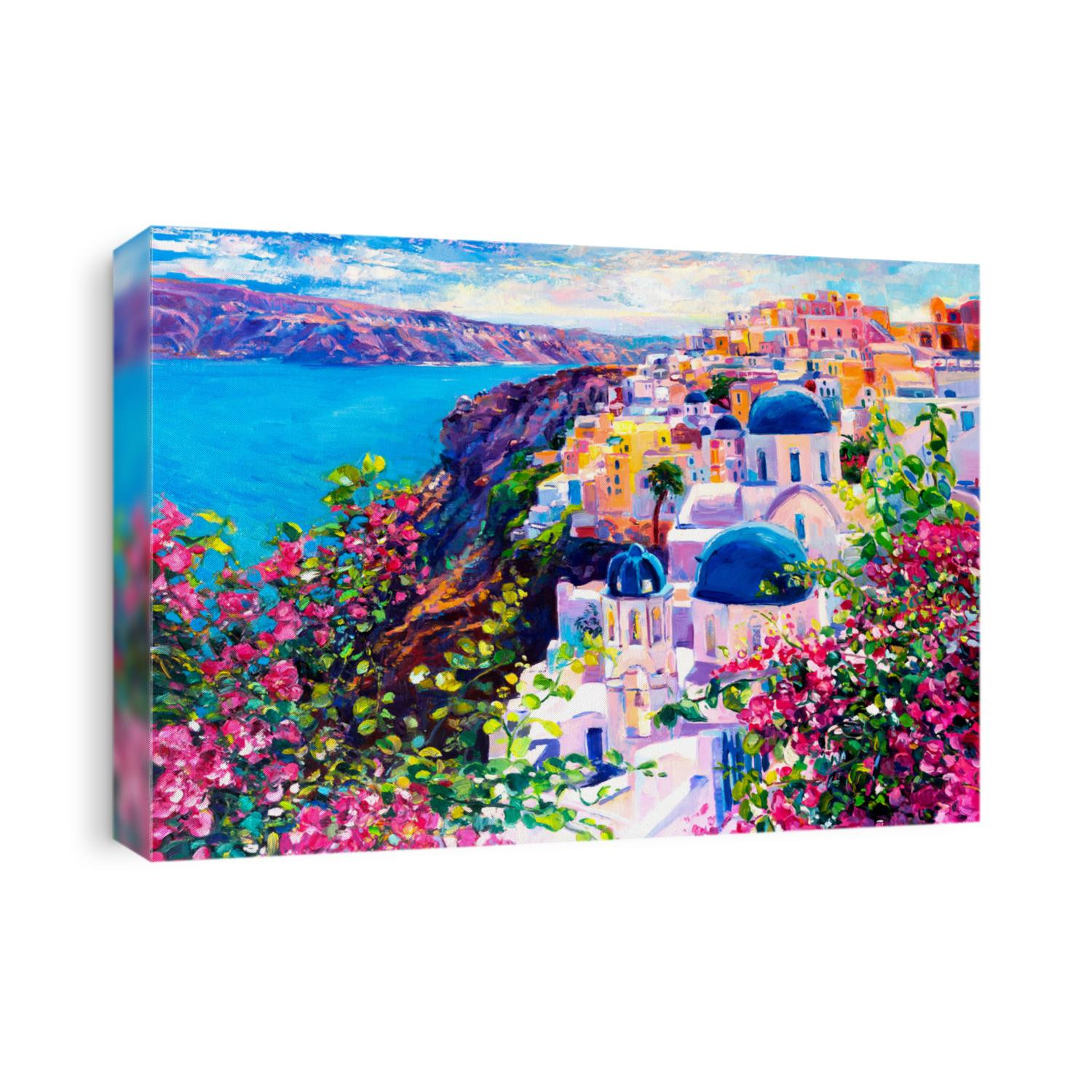 Oil painting. Santorini seascape. Wall Decor.
