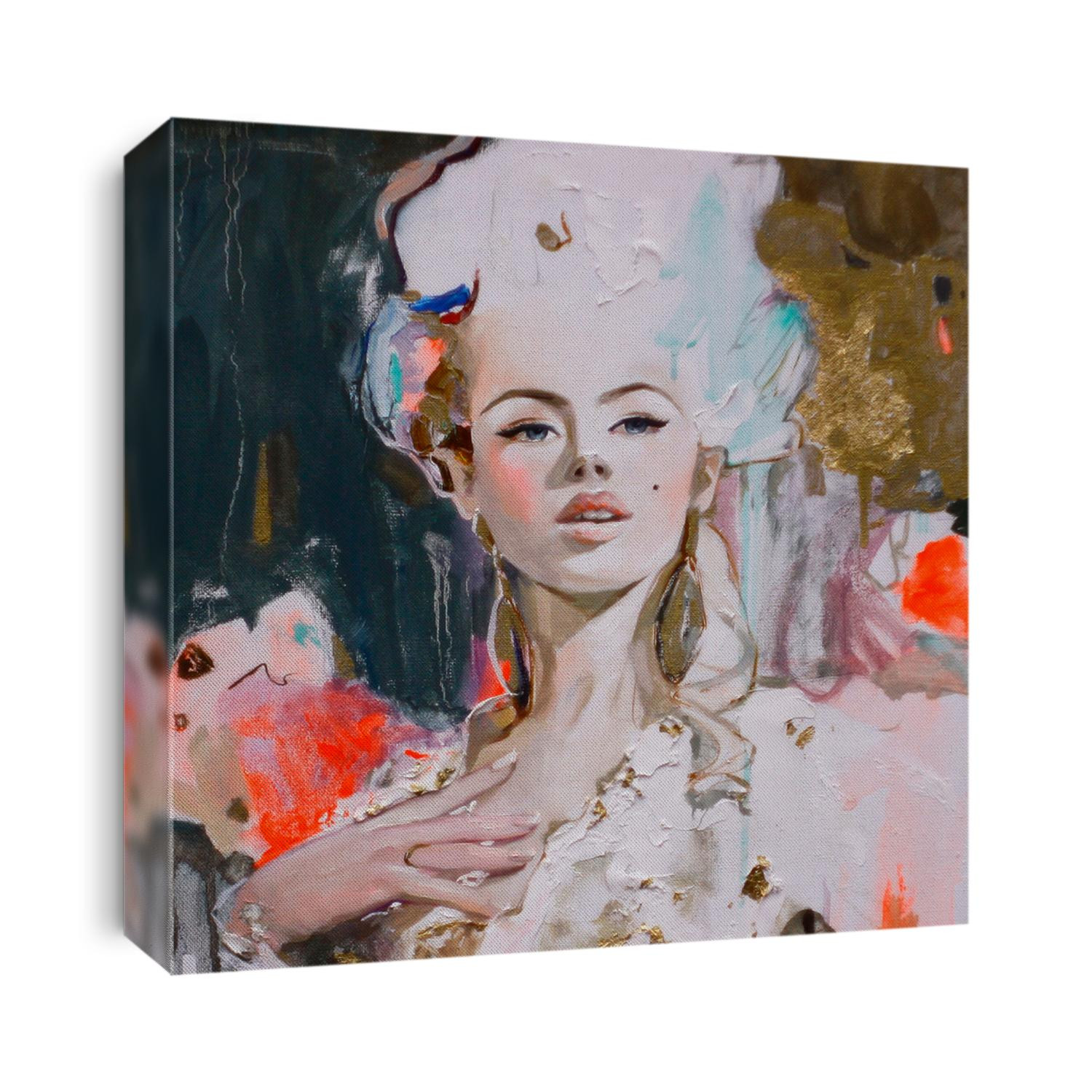gold and oil painting on canvas , fantasy woman portrait