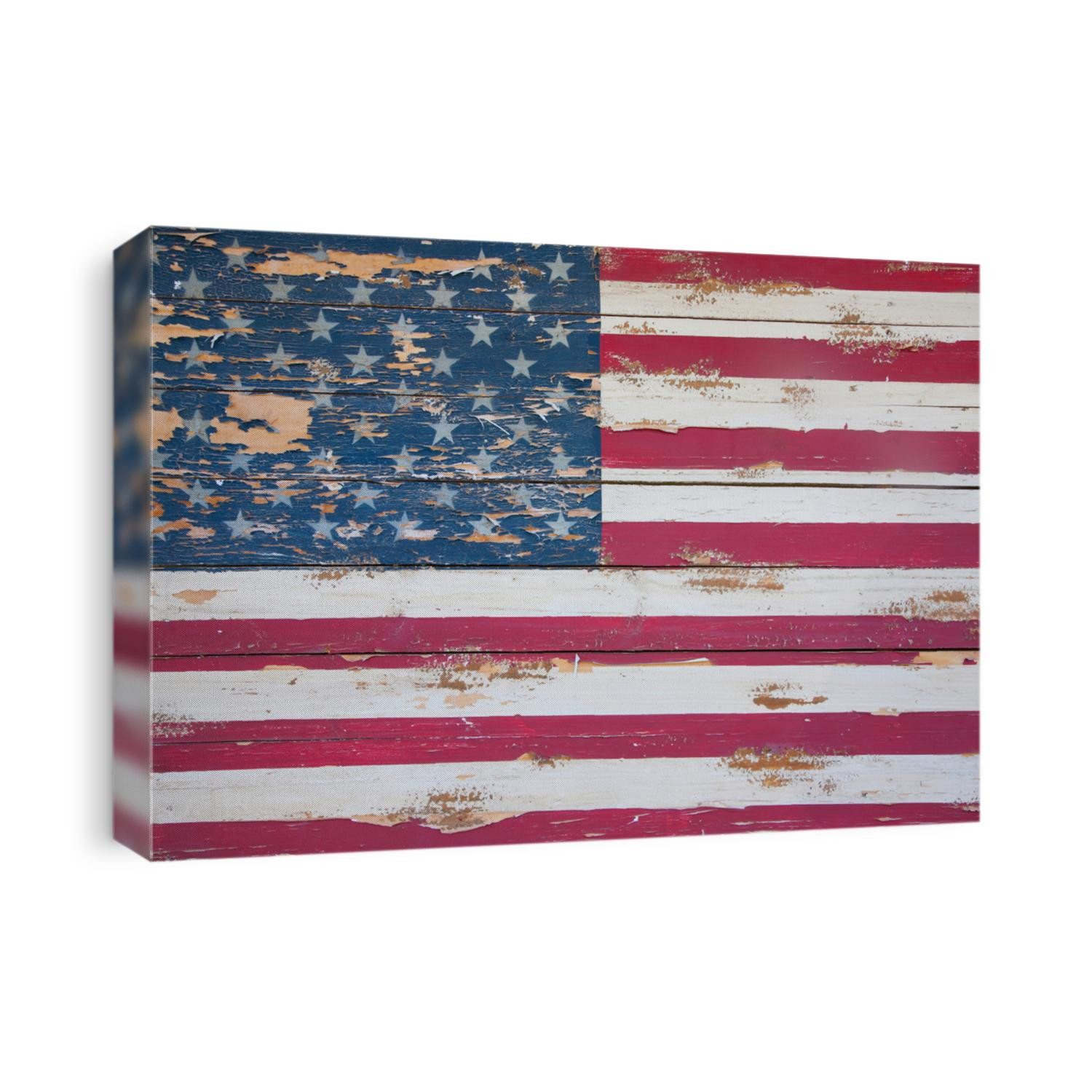 Distressd American flag is painted on an antique store