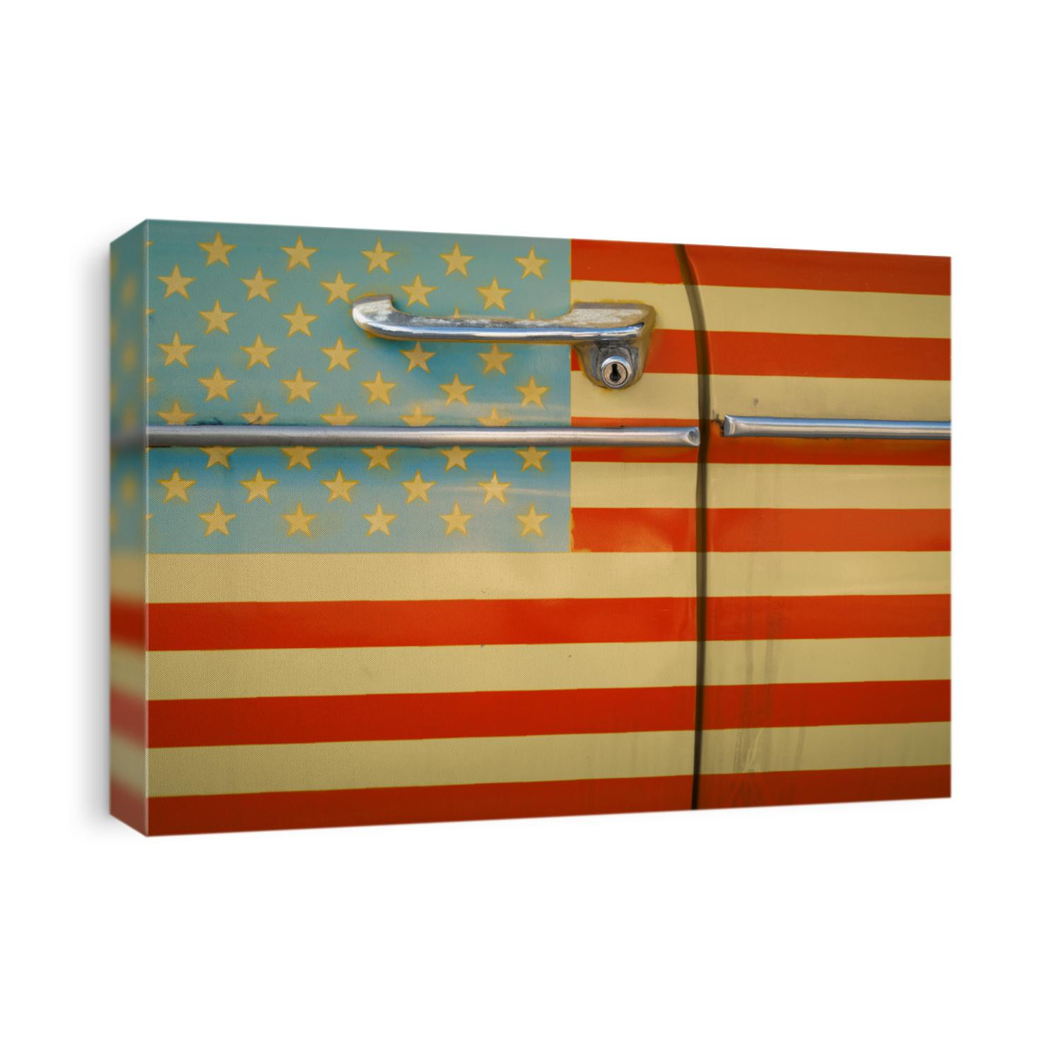 USA flag on car door. Vintage background. Americana wallpaper. Retro photo
